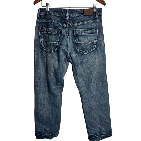 Flypaper Jeans Mens 33x31 Blue Denim Distressed Straight Leg Embroidered Pockets - Picture 5 of 11